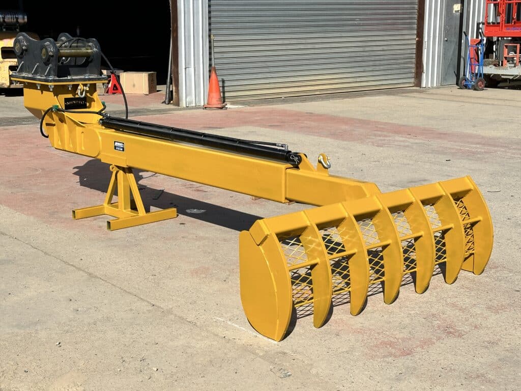 Custom designed irrigation channel rake; front view.